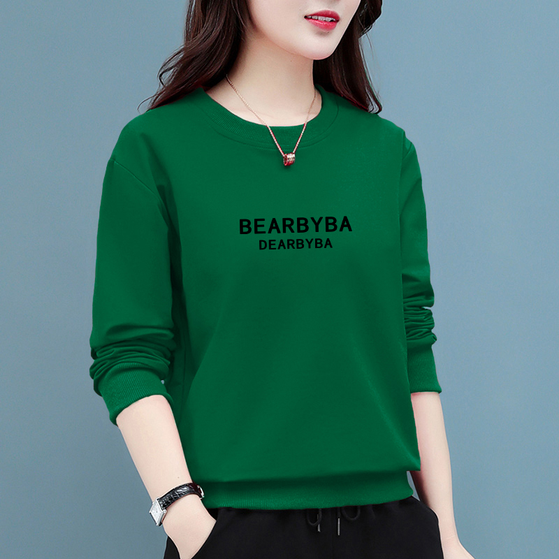 无帽卫衣女新款时尚休闲圆领加绒女士春秋印花宽松百搭妈妈上衣冬