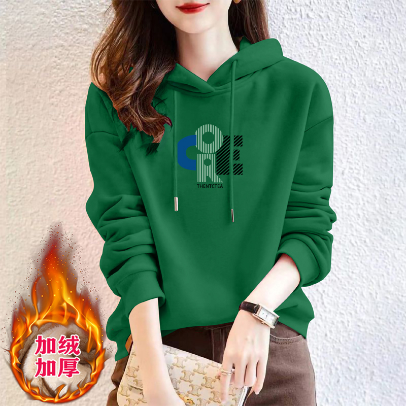 春秋季新款连帽卫衣女士印花休闲时尚洋气减龄冬季小个子加绒外套