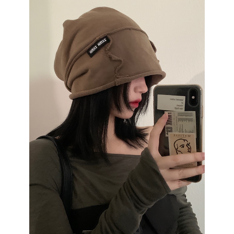 卷边堆堆帽女秋冬季日系宽松大头围包头冷帽韩版百搭显脸小帽子潮