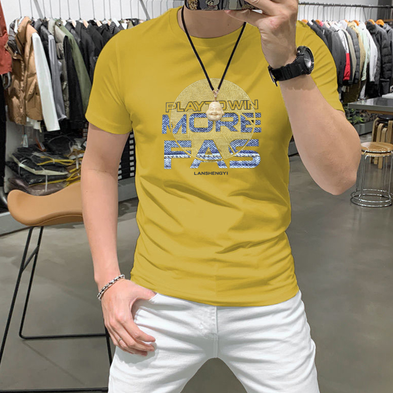 短袖推荐t恤男2025新款夏季潮流修身百搭字母印花半袖上衣高品质T
