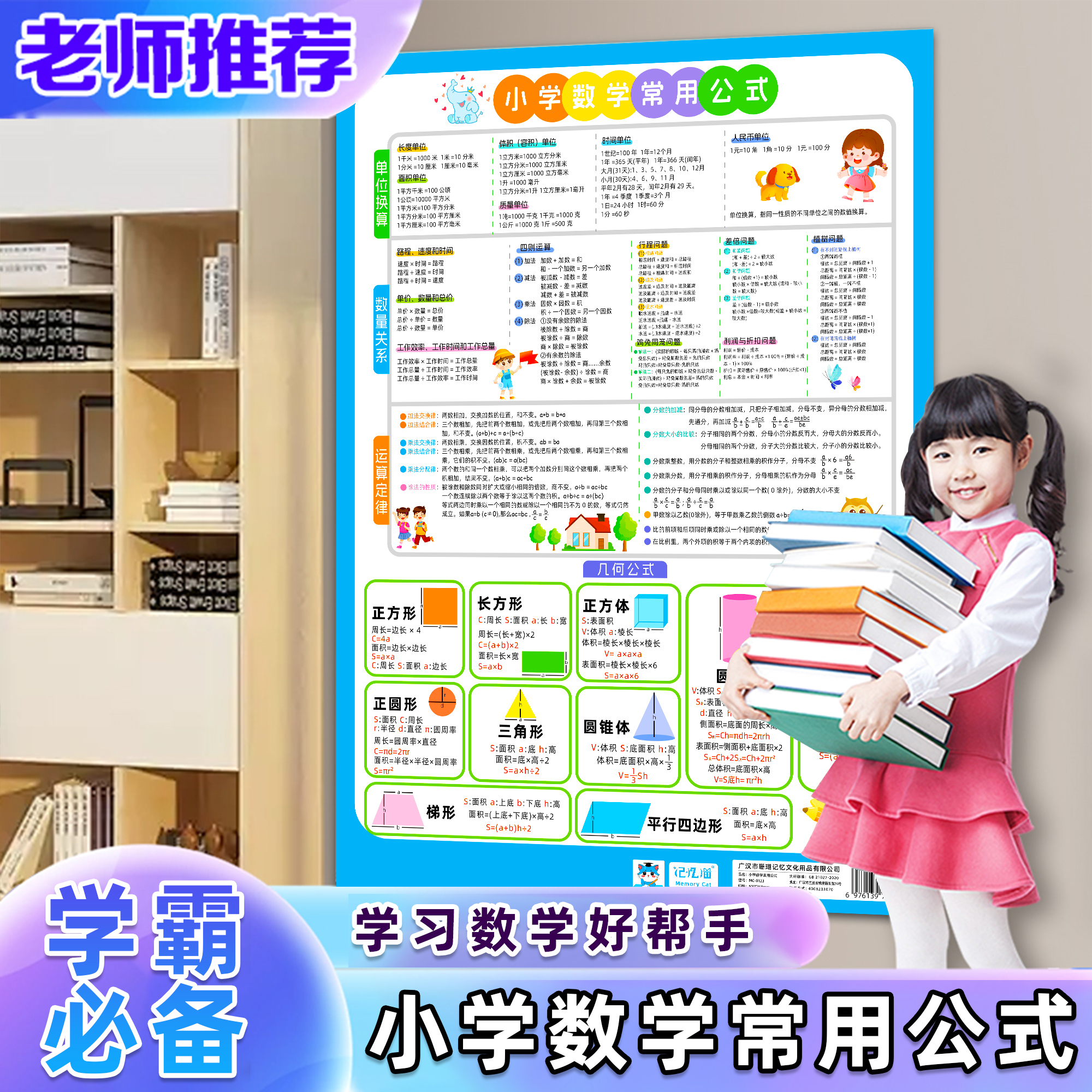 【小学必备】数学公式挂图小学生数学运算公式定理单位换算挂图