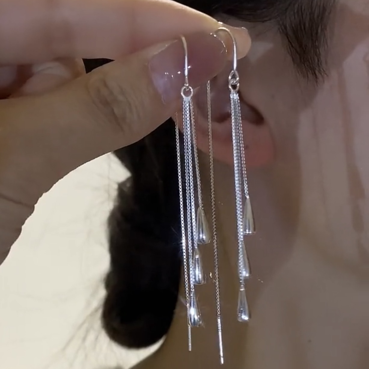 铜合金耳饰 新款潮气质长款流苏水滴耳坠耳线耳环简约显脸瘦耳饰