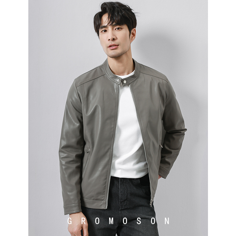 美式痞帅高级感机车PU皮夹克上衣男士时尚潮牌立领修身休闲外套潮