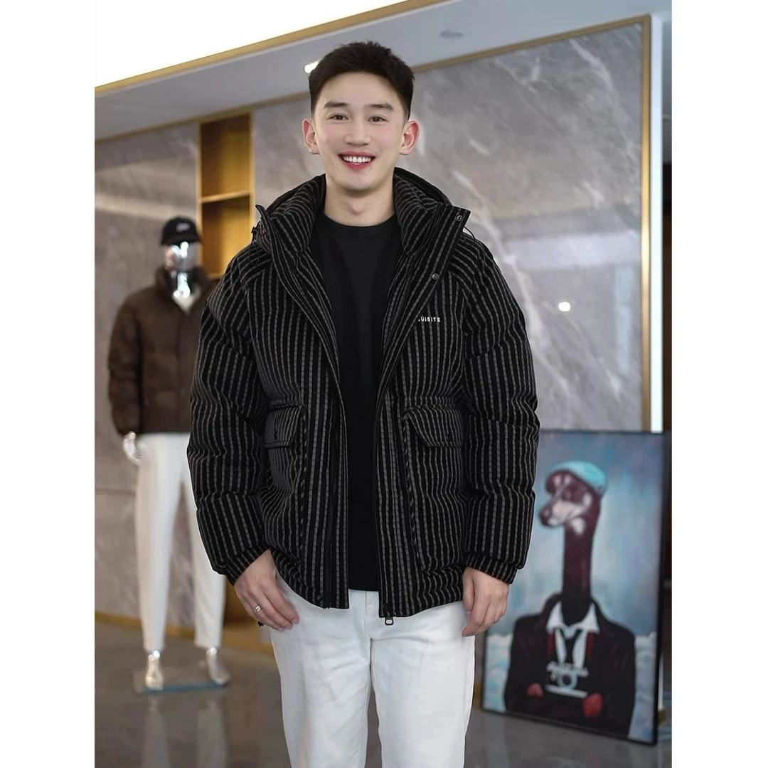 冬季加厚连帽免洗皮面羽绒服男宽松短款时尚简约休闲保暖鸭绒外套