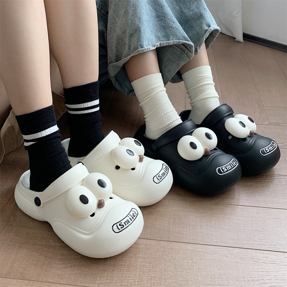 呆萌可爱大眼睛diy包头凉拖鞋男女舒适防滑外穿足弓情侣洞洞鞋夏