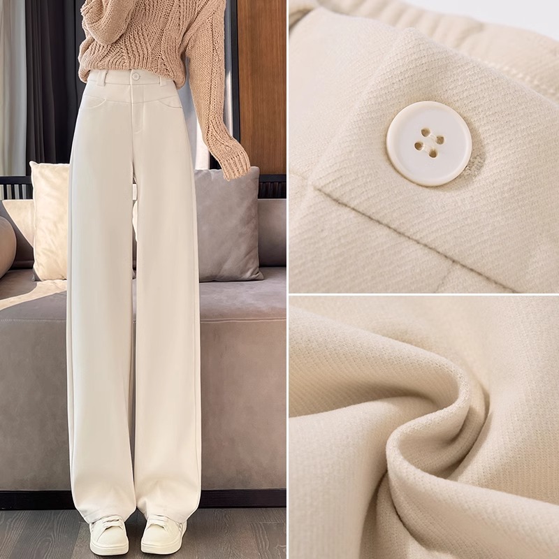 气质窄版毛呢阔腿裤女秋冬2024爆款加绒加厚高腰显瘦直筒香蕉裤子