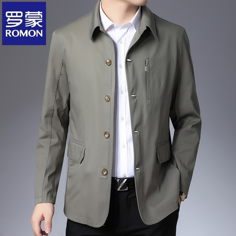 【纯棉】罗蒙春秋季韩版休闲上衣男士高档宽松茄克商务翻领夹克衫潮