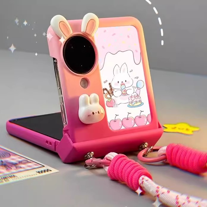 适用于oppofindn3flip手机壳n2flip渐变粉全包可爱兔耳全包保护套