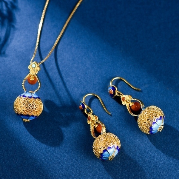 s925银民族风掐丝镂空如意葫芦吊坠香囊盒项链耳饰可打开