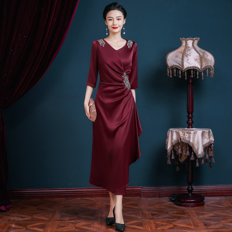 婚宴装晚礼服高贵新款洋气婆婆丈母娘喜服长款V领连衣裙秋季2025