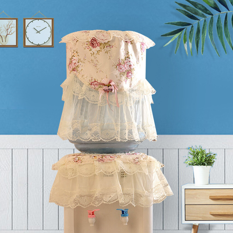 田园饮水机套加厚蕾丝提花饮水机罩两件套矿泉水桶盖布现代简约