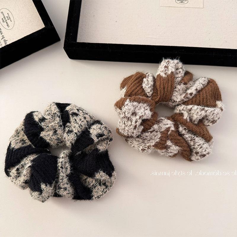 法式复古高级感粗花呢布艺条纹大肠发圈质感百搭温柔头绳发绳发饰