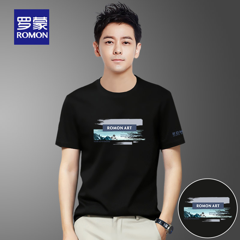 罗蒙冰丝莫代尔男士短袖t恤夏天2025新款潮流高级半袖体恤上衣服