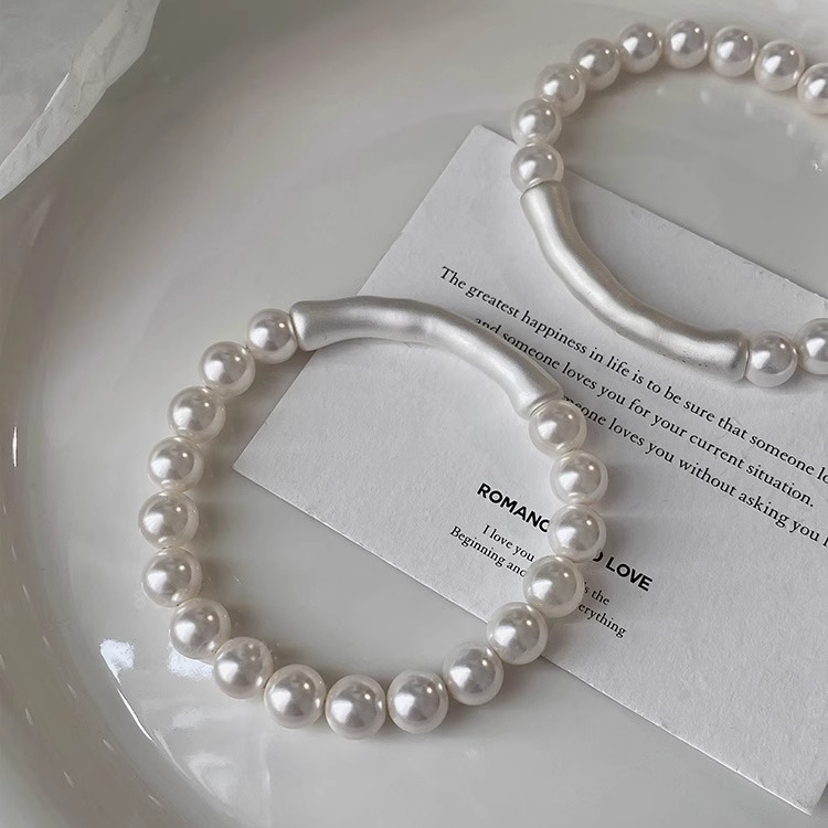 铜合金手链 仿珍珠竹节手链女轻奢小众精致高级感手串闺蜜手饰夏