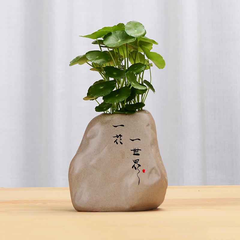 禅意水培花瓶摆件客厅酒柜插花桌面中式粗陶绿萝花盆古朴简约花器