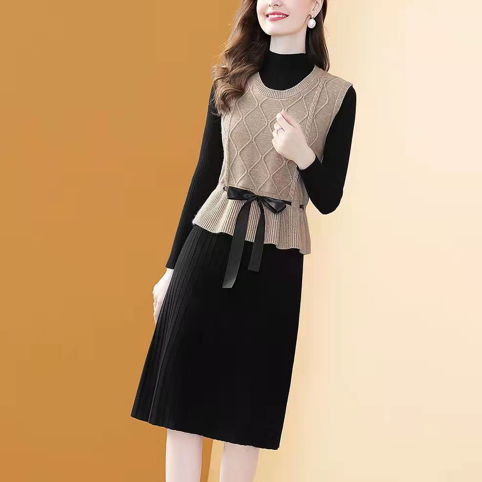 套裙两件套高档秋冬季连衣裙气质百搭宽松显瘦毛衣裙小个子打底裙