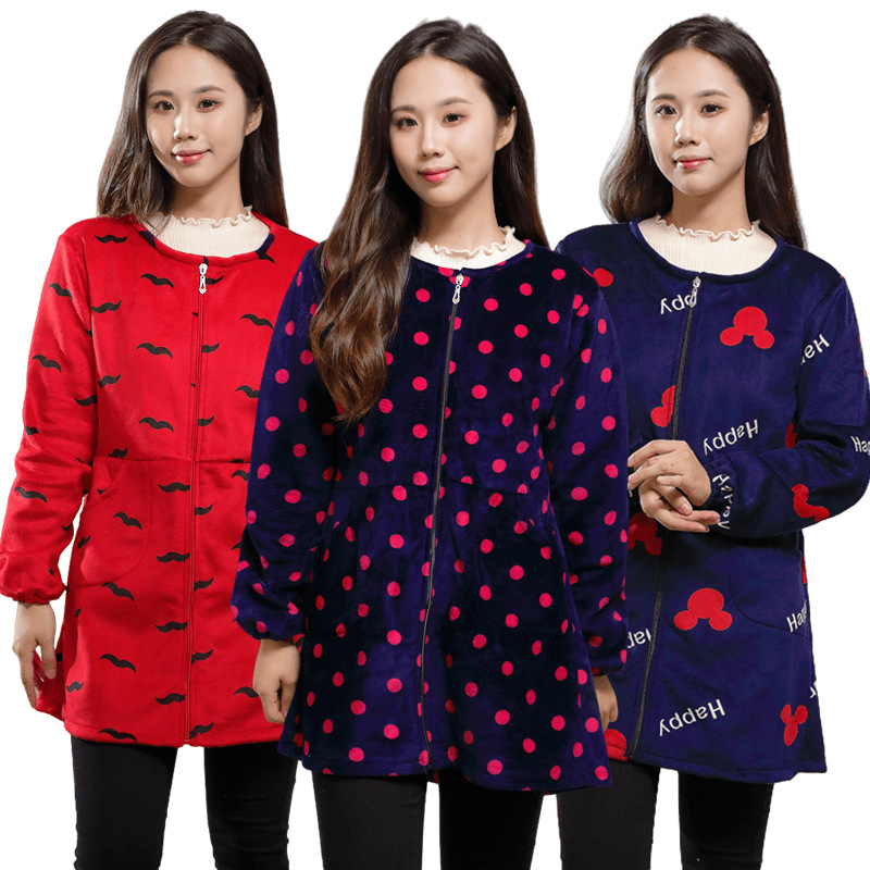 罩衣围裙加绒女款女士棉衣外套外穿工作服成人防油耐脏家用省服