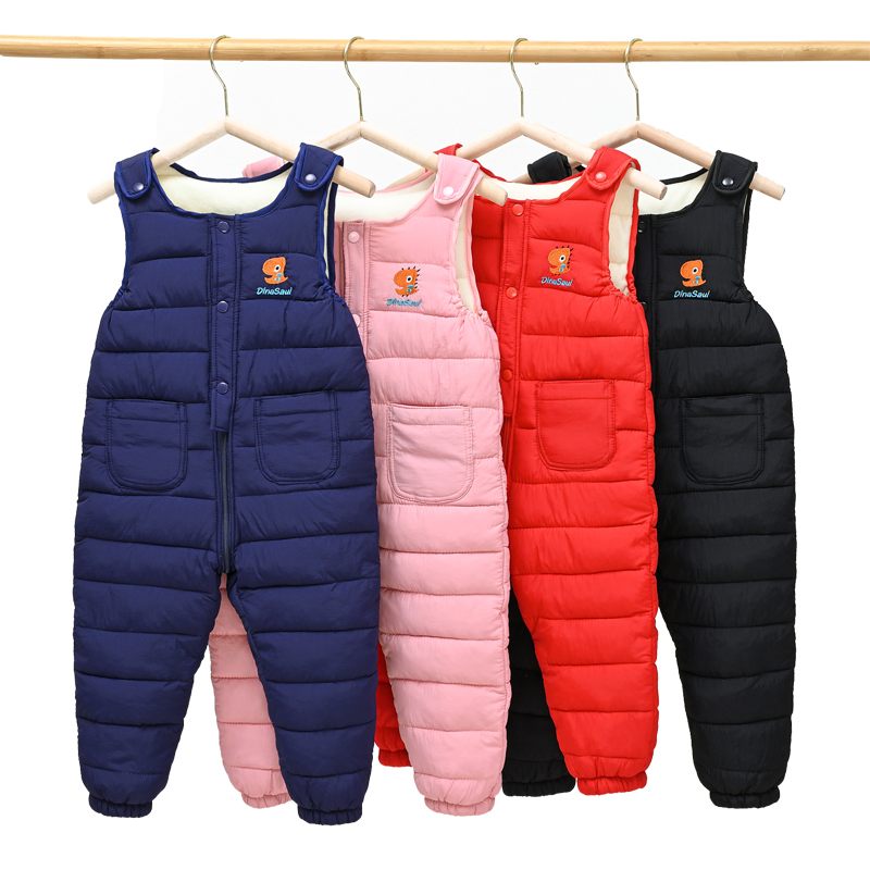 儿童棉背带裤中男童连体衣可开档女童加厚小宝宝裤子秋冬外穿幼儿