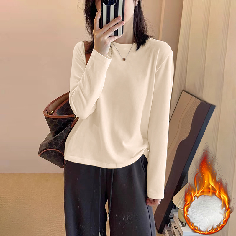 婳娇长袖女装百搭简约t恤女2025秋冬新款德绒保暖纯色可外穿上衣