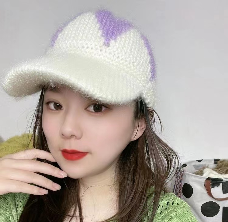 纯手工编织棒球帽松鼠绒毛线帽秋冬百搭休闲