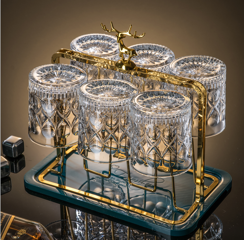 欧式创意洋酒杯子家用水杯啤酒杯茶杯个性威士忌杯搭杯架高档套装