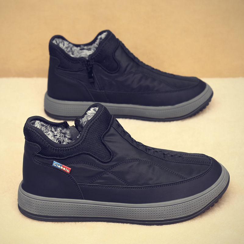 老北京棉鞋男防水防滑一脚蹬冬季加绒加厚保暖布鞋高帮老人雪地靴