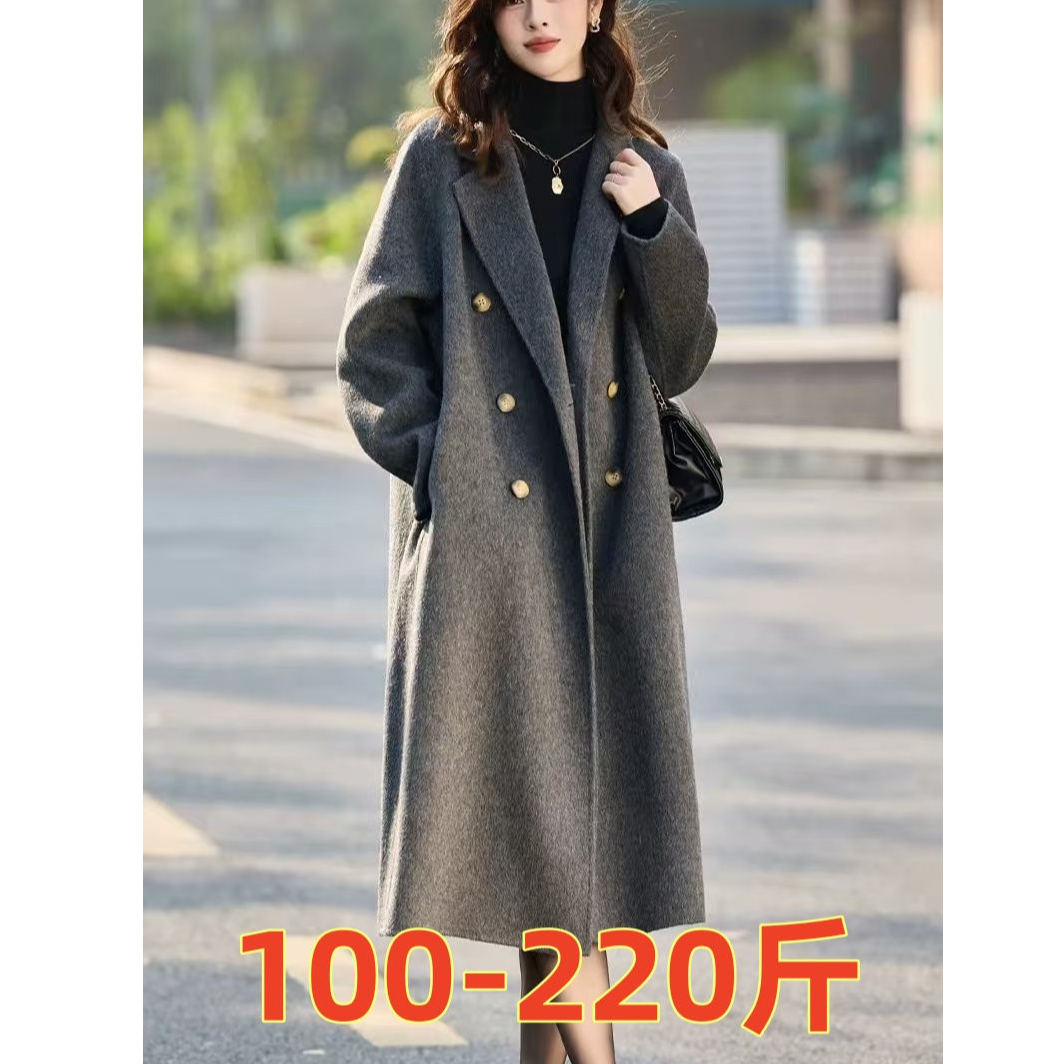 200斤大码女装加厚毛呢外套胖mm小众过膝宽松显瘦西装呢子大衣