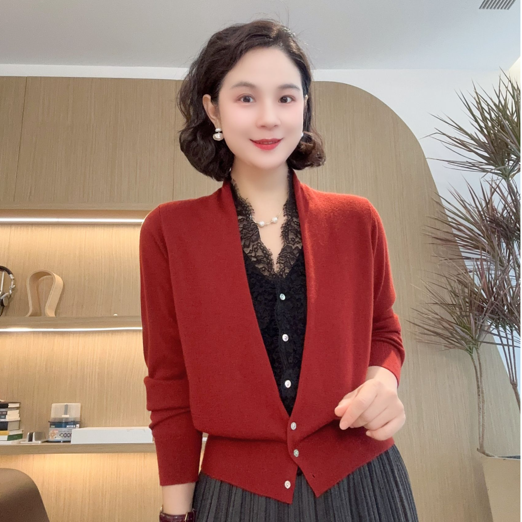 LVMU/吕木（蕾丝）贵妃领假二件开衫长袖针织衫春秋新款#DQ6730