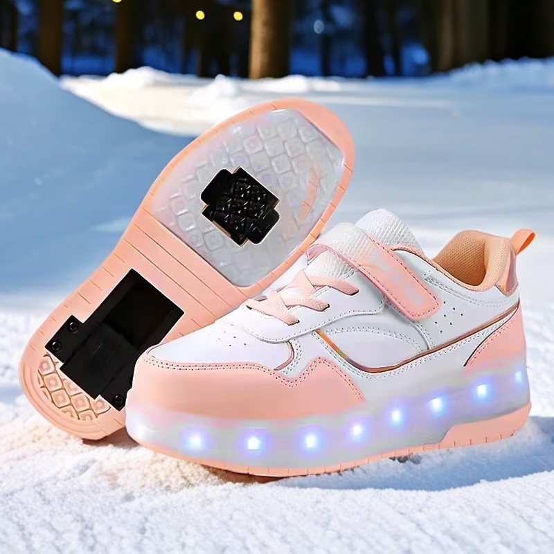 儿童暴走鞋双轮滑轮鞋舒适透气闪灯运动溜冰鞋男女童鞋两穿5-18岁