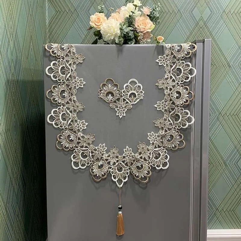 式双开门冰箱罩防尘布单开门轻奢盖巾蕾丝帘洗衣机对开门盖布