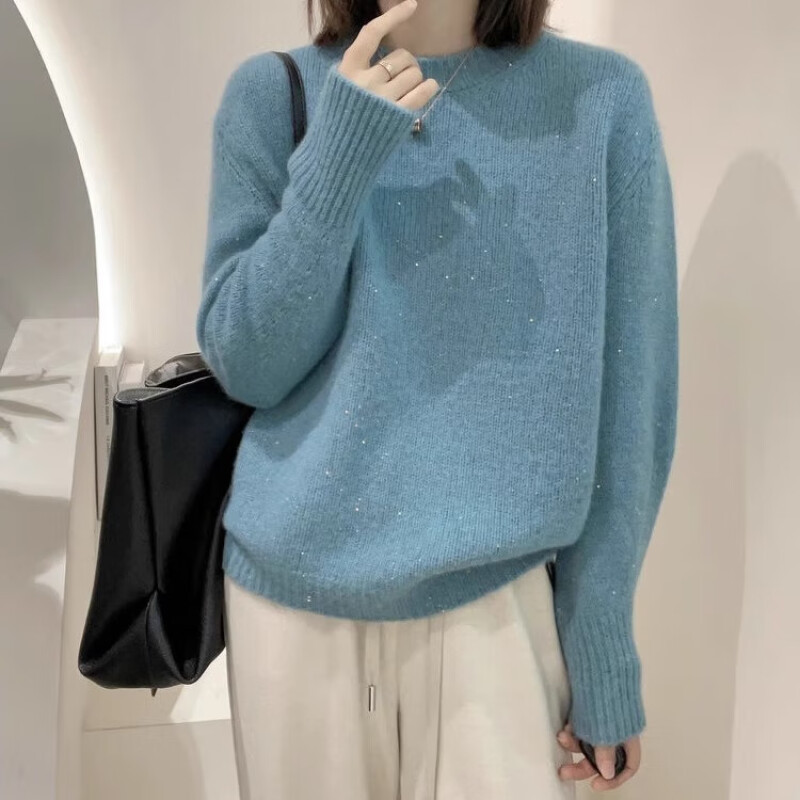 蓝色星空亮闪闪半高领圆领毛衣针织衫女秋冬高级感超好看漂亮针织