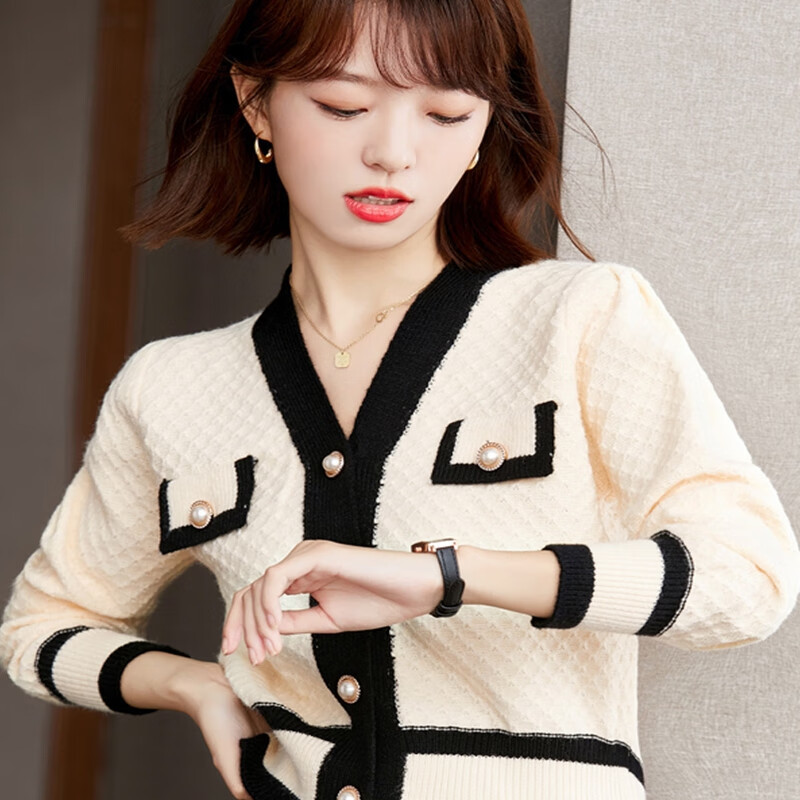 2024春秋新款小香风外套女针织开衫V领显瘦设计感春秋小众