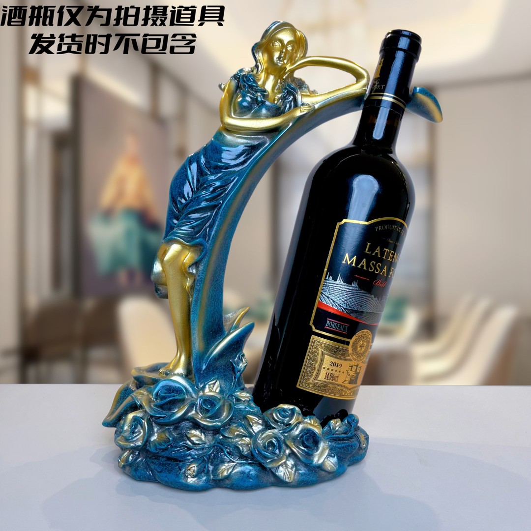 欧式花仙子酒架装饰品家用创意架子个性斜放客厅酒柜装饰品摆件