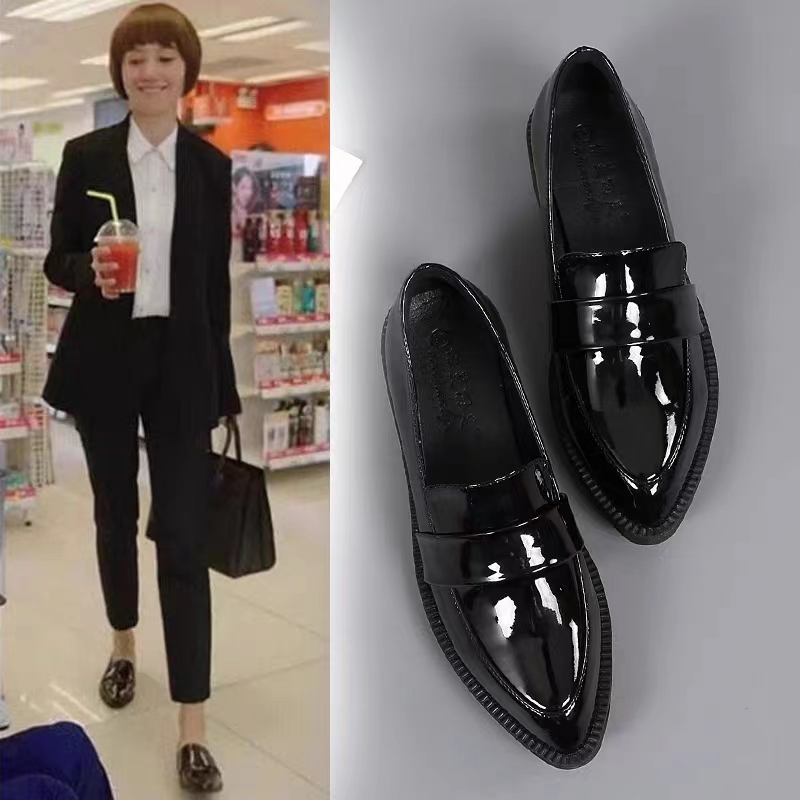 唐晶同款英伦风小皮鞋女秋冬2024新款职业真皮百搭尖头粗跟单鞋女