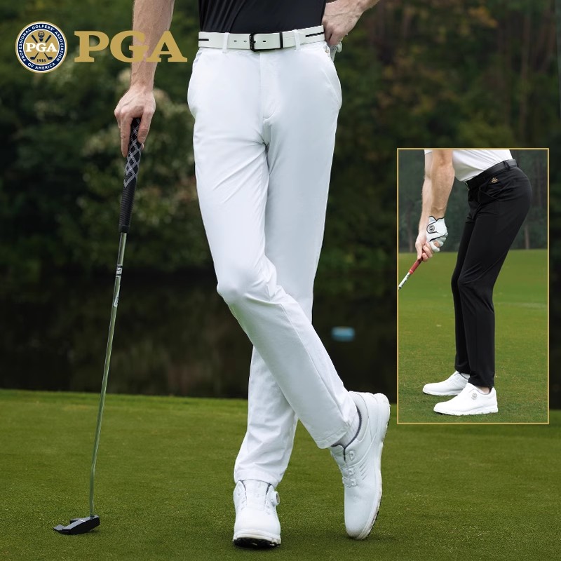 美国PGA 高尔夫男装夏季长裤运动时尚 弹力腰带服装golf男裤