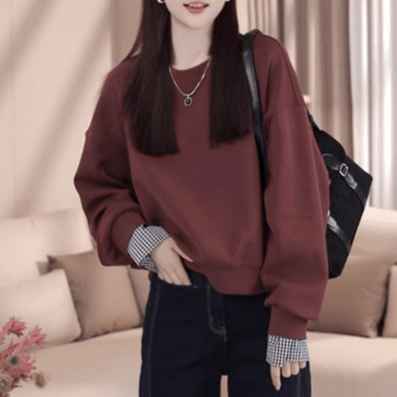 2025新款爆款安可拉红色圆领卫衣女早秋季韩系慵懒风宽松休闲上衣