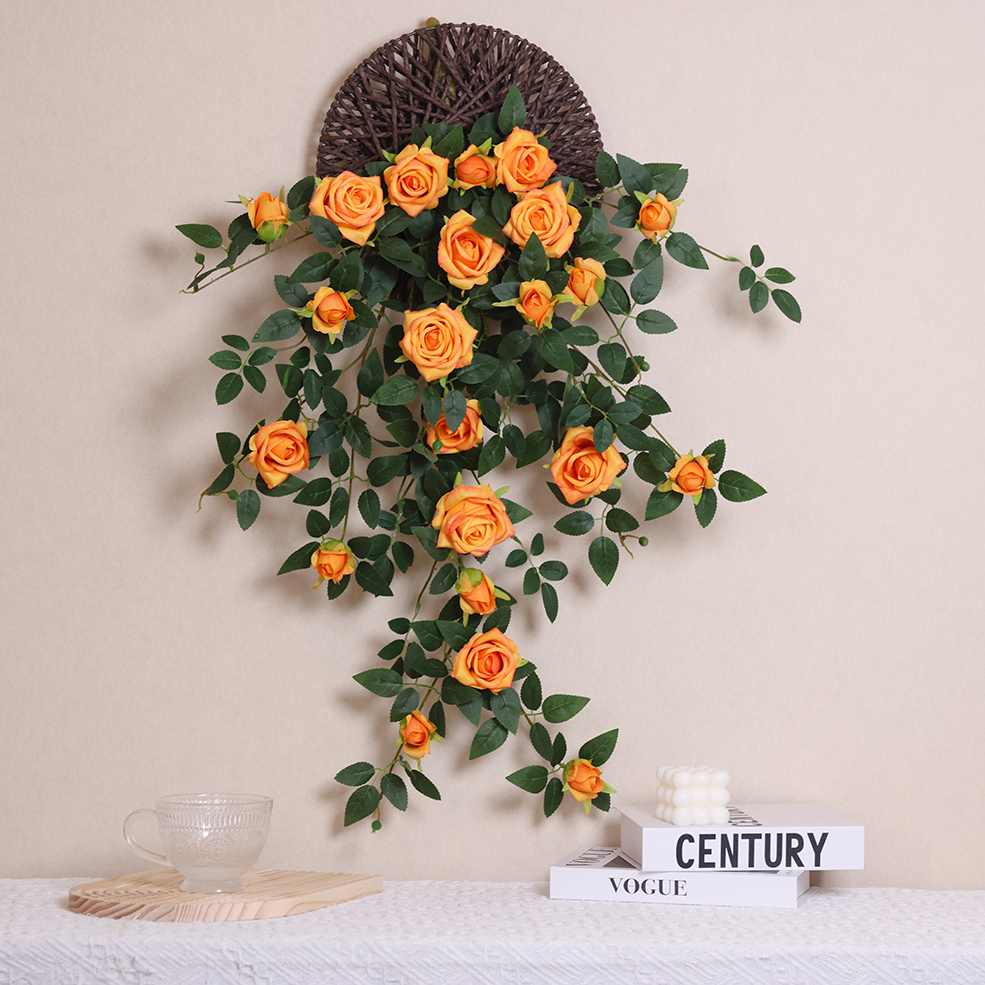 晓辰品牌高档绢布仿真玫瑰花墙壁挂假花装饰阳台花园室内户外摆设