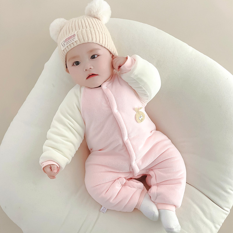 婴儿加厚秋冬婴幼儿保暖连体衣新生儿夹棉哈衣宝宝加厚连身衣爬服