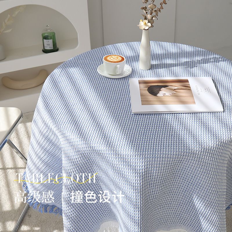高级感法式桌布氛围感棉麻桌布长方形茶几圆台布轻奢简约风餐桌布
