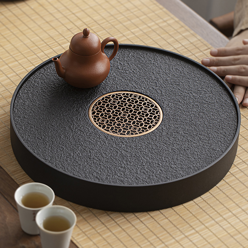乌金石茶盘小型2024新款圆形功夫茶干泡台储水式家用小茶台茶托盘
