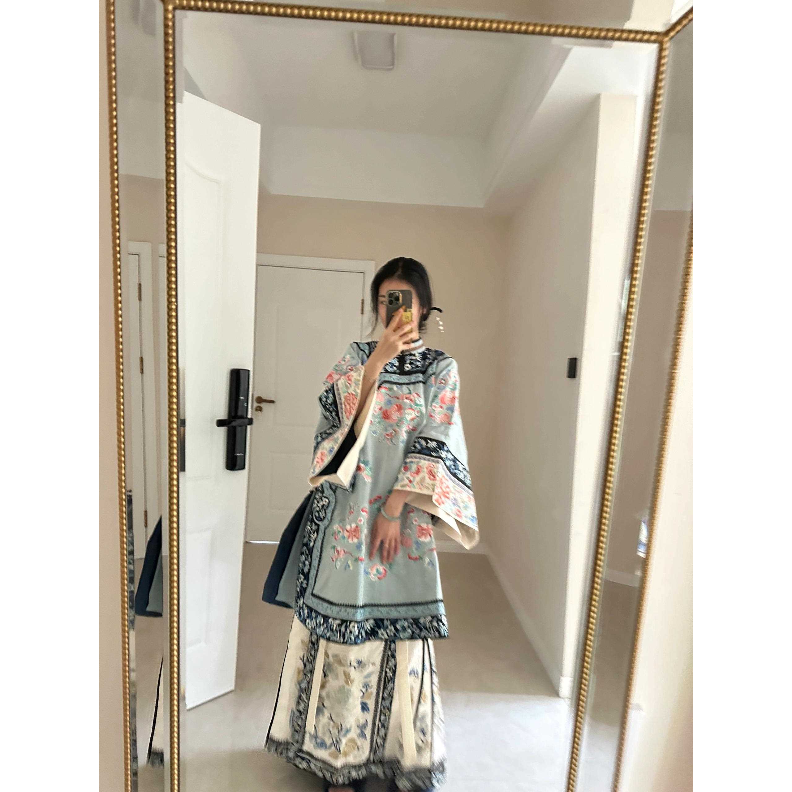 新中式格格服装晚清汉服少奶奶蓝色上衣马面裙民国风小洋装套装女