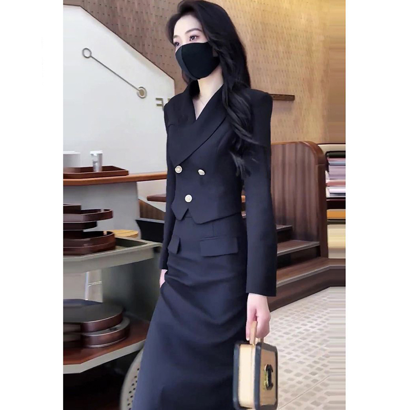 高级感黑色春秋新款气质女神范修身显瘦御姐风法式半身裙两件套装
