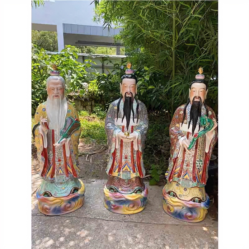 景德镇雕塑手工三清道家元始天尊道德天尊灵宝天尊陶瓷庙宇摆件