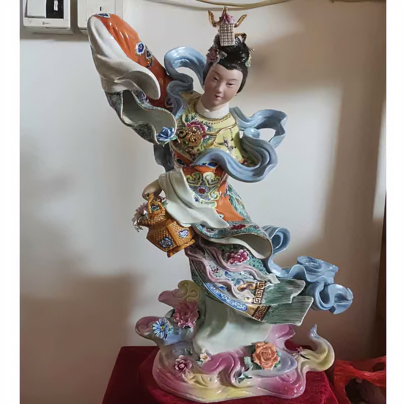仙女山花景德镇陶瓷雕塑老艺人手工捏雕百花仙子中式茶室花店摆件