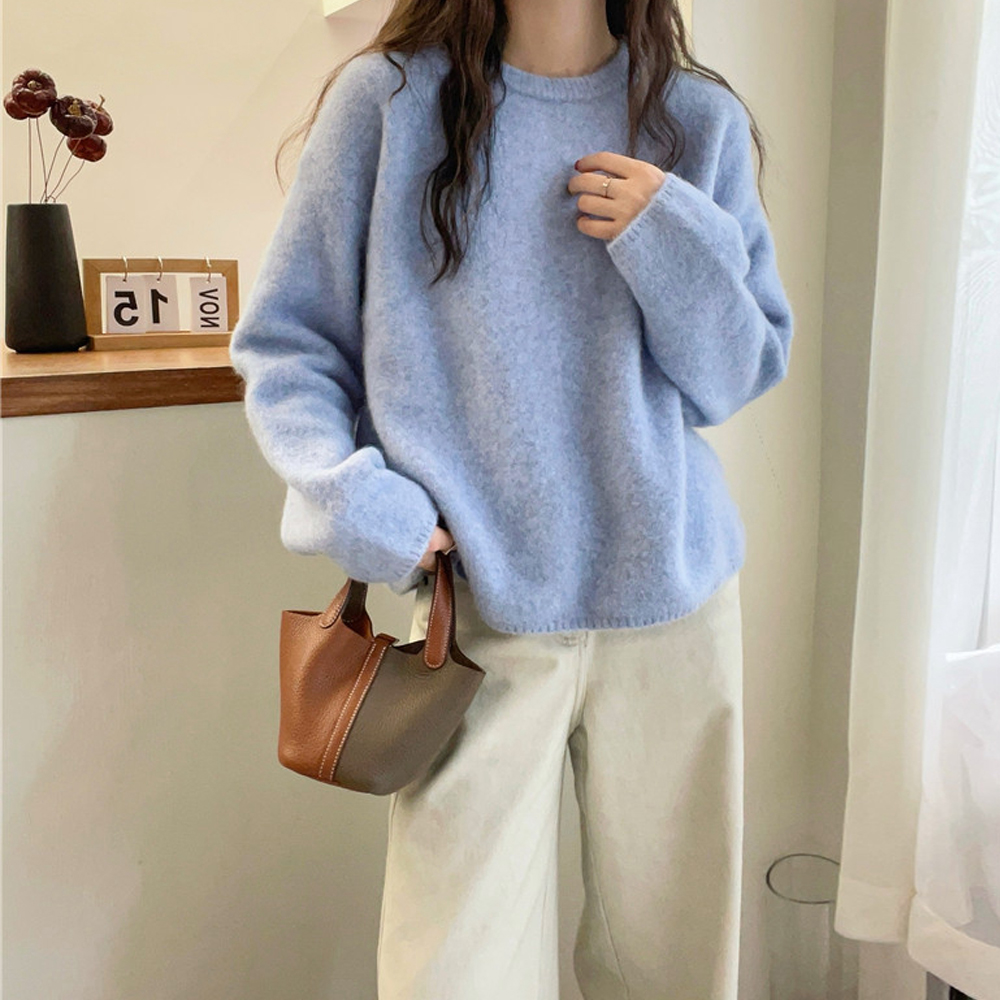 纯色软糯圆领针织衫女欧洲站2026冬装新款欧货女装加厚打底衫上衣