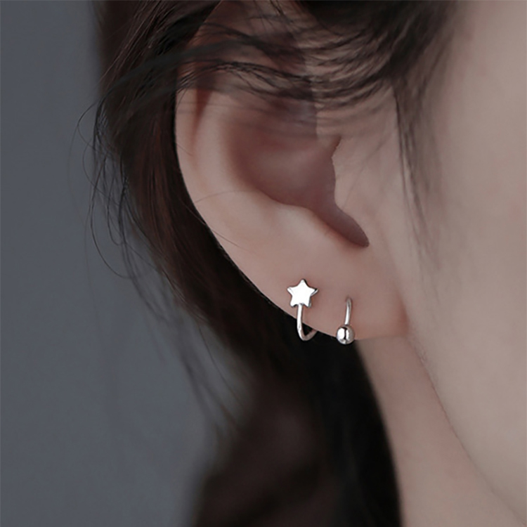 足银耳饰 999纯银螺丝爱心星星弹簧耳钉女新款耳骨钉小巧耳环耳饰