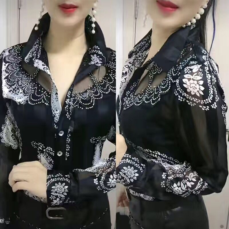 春款雪纺衬衫女长袖2024年春装新款女士豹纹衬衣春秋时尚妈妈上衣