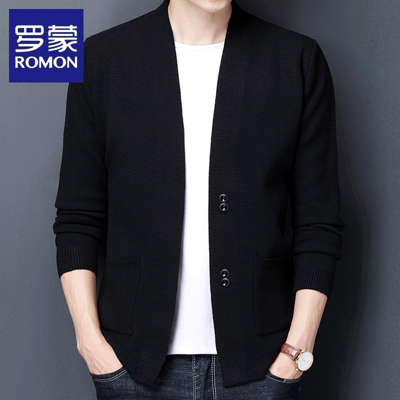 罗蒙春秋季新款男士休闲针织开衫时尚百搭外套韩版宽松毛衣上衣潮