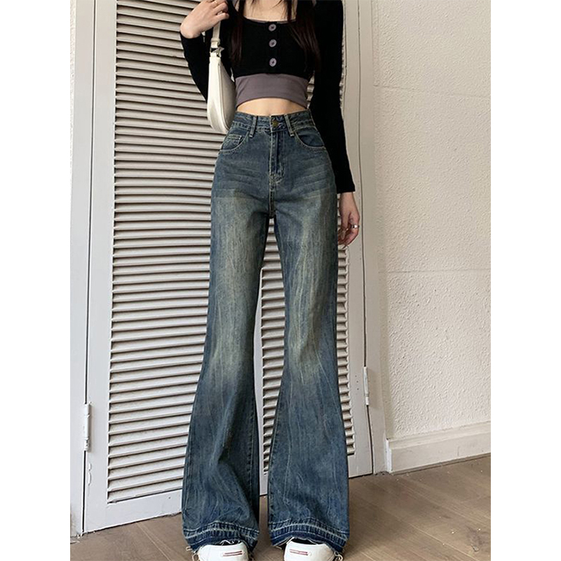 2-300斤胖mm大码女装弹力微喇春秋牛仔裤梨形复古百搭显瘦微喇裤