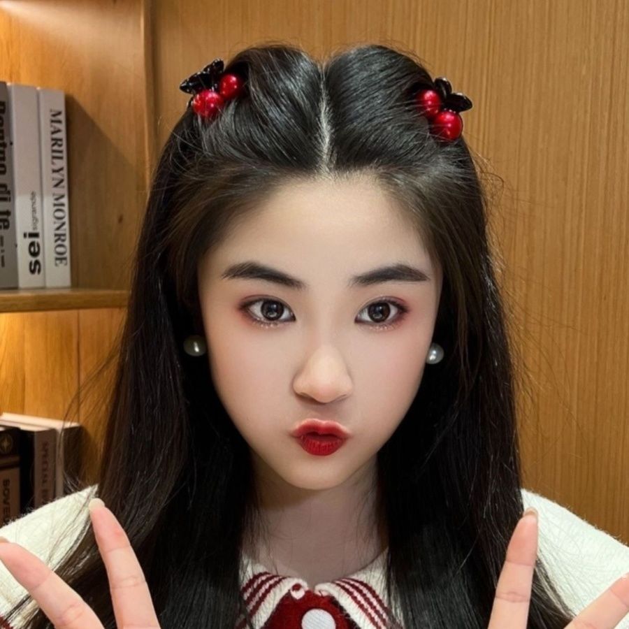 新年可爱樱桃发夹前额碎发刘海夹侧边公主头抓夹半披红色发饰网红